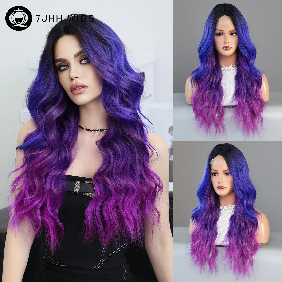 Synthetic Wigs - HD şeffaf dantel ön peruk mavi