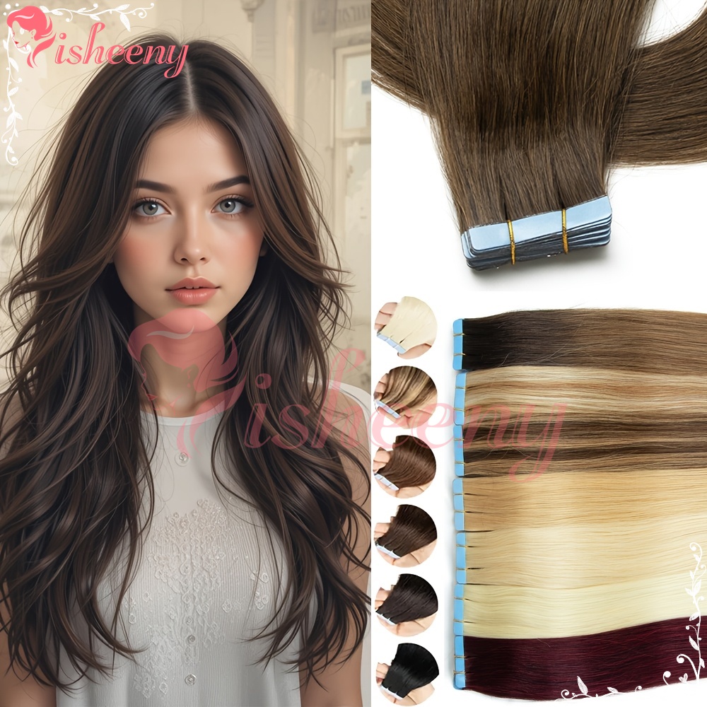 Invisible Tape In Extensions Real Hair - Isheeny Düz, Yapıştırma Şeritli Saç Uzatma,