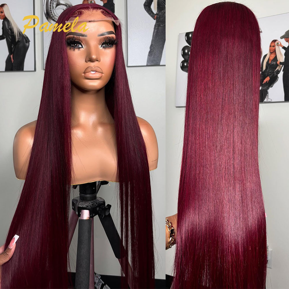 Human Hair Wigs - Süper Çift Çekilmiş Bordo Renkli Tutkalsız